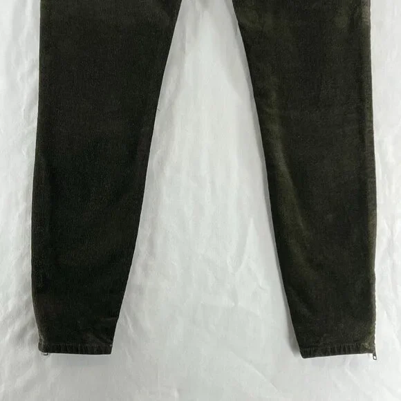Edyson Leon Ankle Skinny Corduroy Pants Womens 28 Stretch Zip Hem Mid-Rise Green - Picture 9 of 14